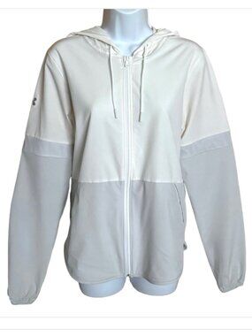 Under Armour Womens Squad Warm Up Jacket Performance Preppy Athletic White Gray